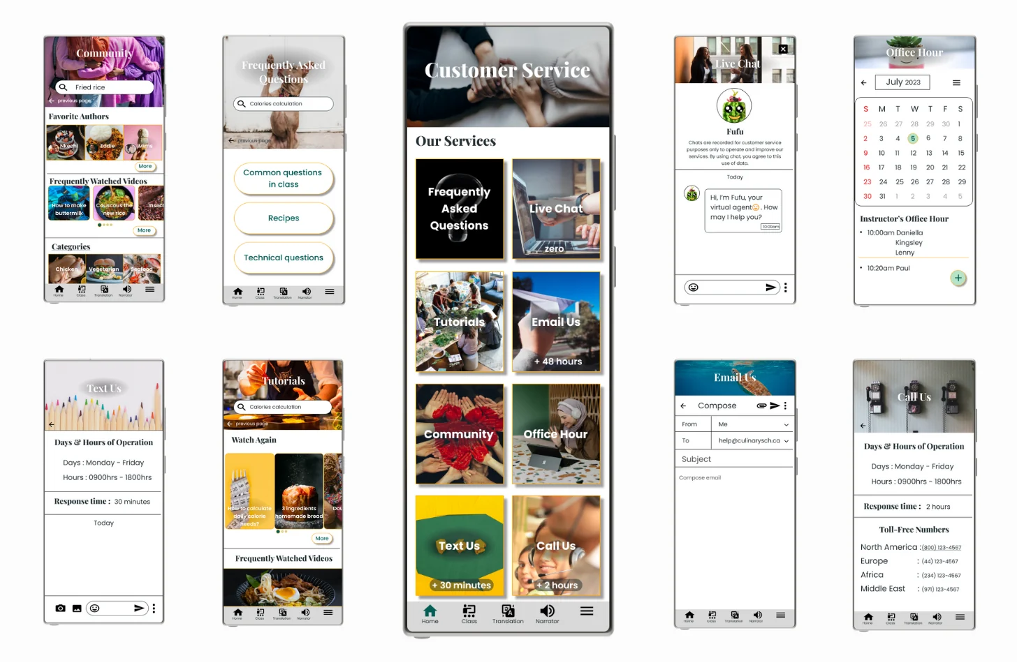 Customer Service App home screen showing support categories