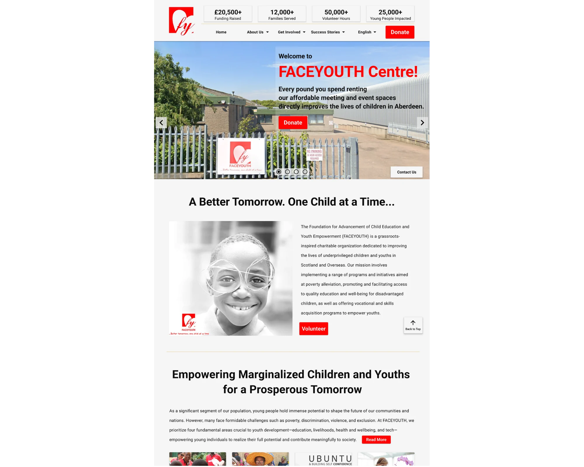 FACEYOUTH redesigned homepage screen