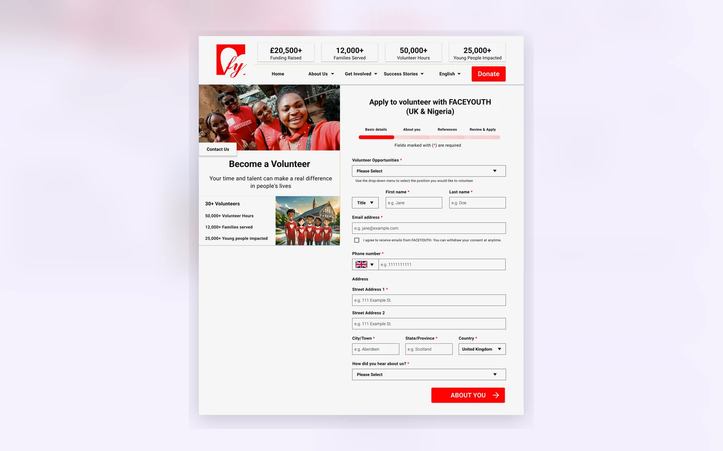 FACEYOUTH volunteer page design