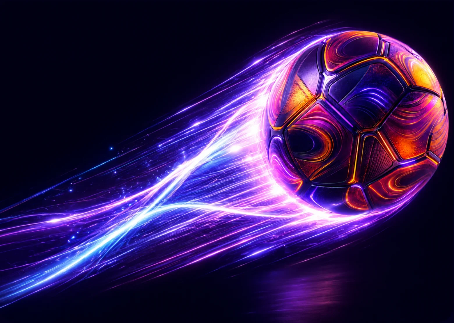 A neon purple football flying across a dark background